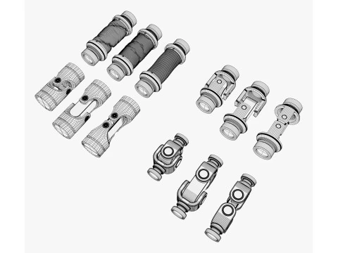 Cardan Shaft Joints 12 Pieces Set M1 3D Model
