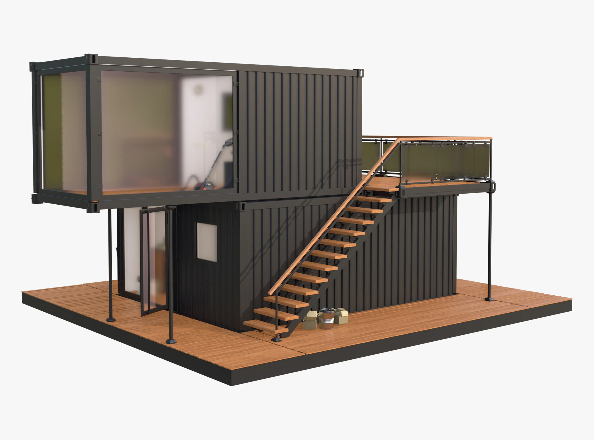 Nowoczesny modułowy dom kontenerowy 2-piętrowy M1 Model 3D .c4d .max .obj .3ds .fbx .stl .blend