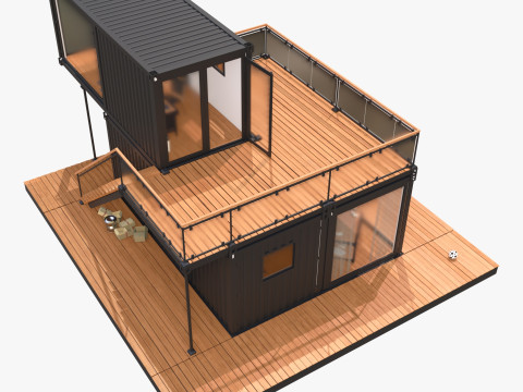 Casa modular moderna de cont&ecirc;ineres de 2 andares M1 Modelo 3D
