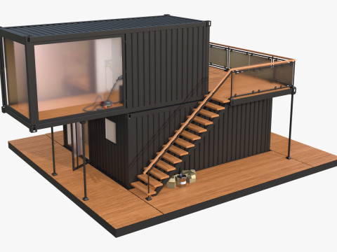 Casa modular moderna de cont&ecirc;ineres de 2 andares M1 Modelo 3D