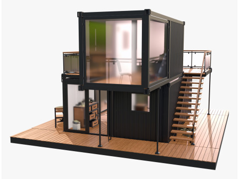 Casa modular moderna de cont&ecirc;ineres de 2 andares M1 Modelo 3D