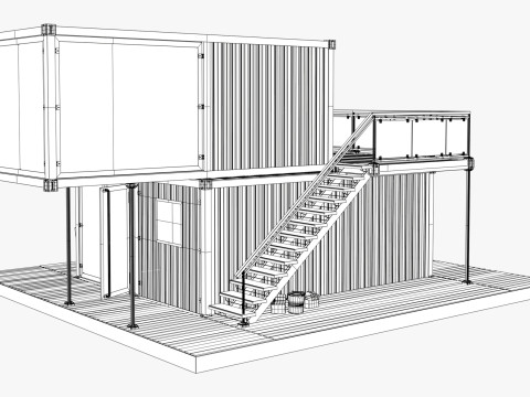 Casa modular moderna de cont&ecirc;ineres de 2 andares M1 Modelo 3D