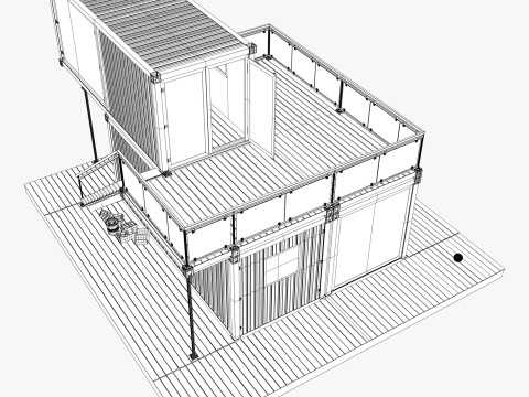Casa modular moderna de cont&ecirc;ineres de 2 andares M1 Modelo 3D