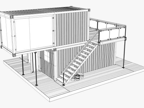 Casa modular moderna de cont&ecirc;ineres de 2 andares M1 Modelo 3D