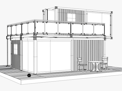 Casa modular moderna de cont&ecirc;ineres de 2 andares M1 Modelo 3D