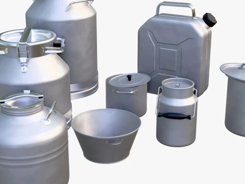 Farm Dairy Metal Containers Set M1 3D Model
