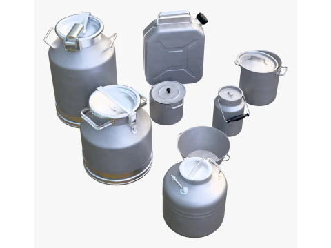 Farm Dairy Metal Containers Set M1 3D Model