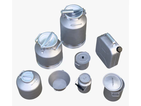 Farm Dairy Metal Containers Set M1 3D Model