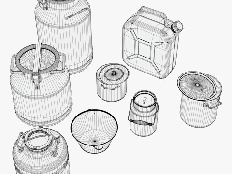 Farm Dairy Metal Containers Set M1 3D Model