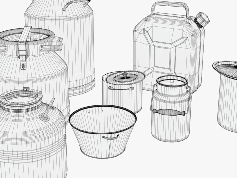 Farm Dairy Metal Containers Set M1 3D Model