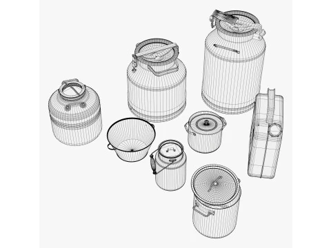 Farm Dairy Metal Containers Set M1 3D Model