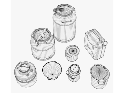 Farm Dairy Metal Containers Set M1 3D Model