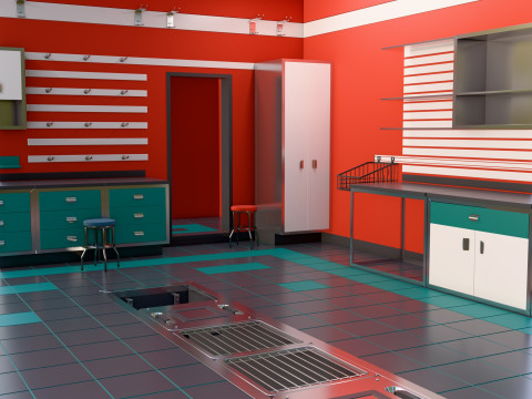 Auto Service Garage Interior M1 3D Model