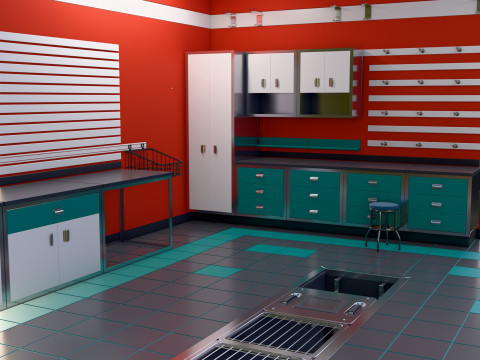Auto Service Garage Interior M1 3D Model