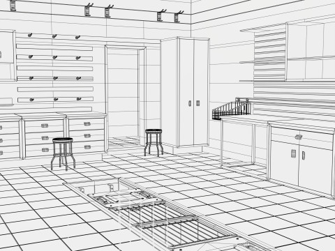 Auto Service Garage Interior M1 3D Model