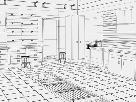 Auto Service Garage Interior M1 3D Model