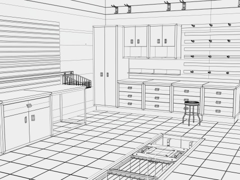 Auto Service Garage Interior M1 3D Model