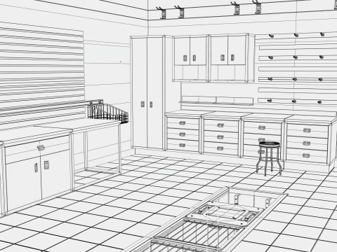 Auto Service Garage Interior M1 3D Model