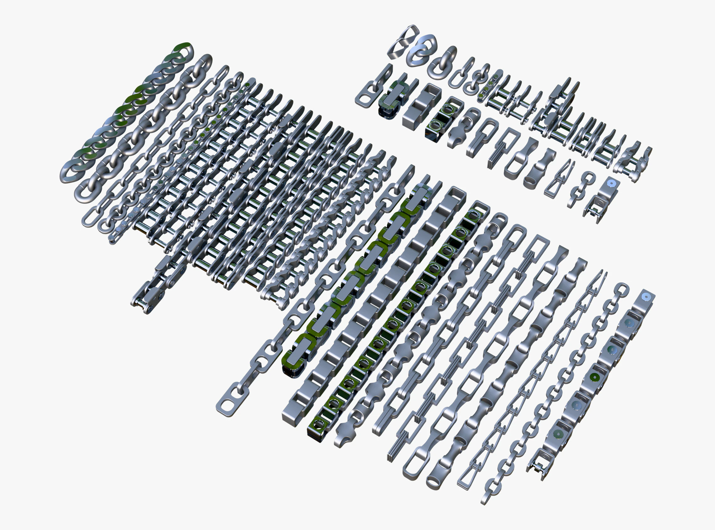 Industrial Chains 25 Pieces Set M1 3D Model .c4d .max .obj .3ds .fbx .stl .blend 