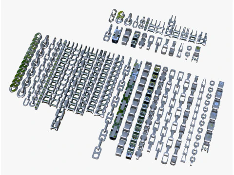Industrial Chains 25 Pieces Set M1 3D Model