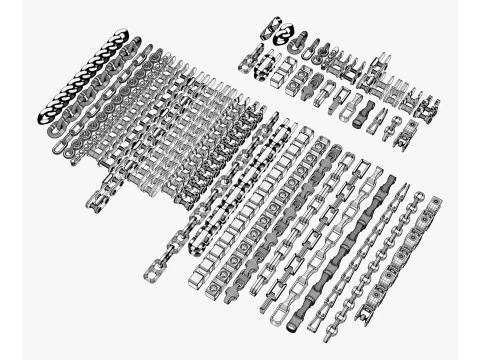 Industrial Chains 25 Pieces Set M1 3D Model