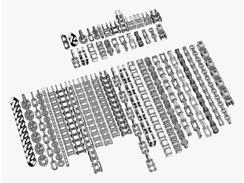 Industrial Chains 25 Pieces Set M1 3D Model