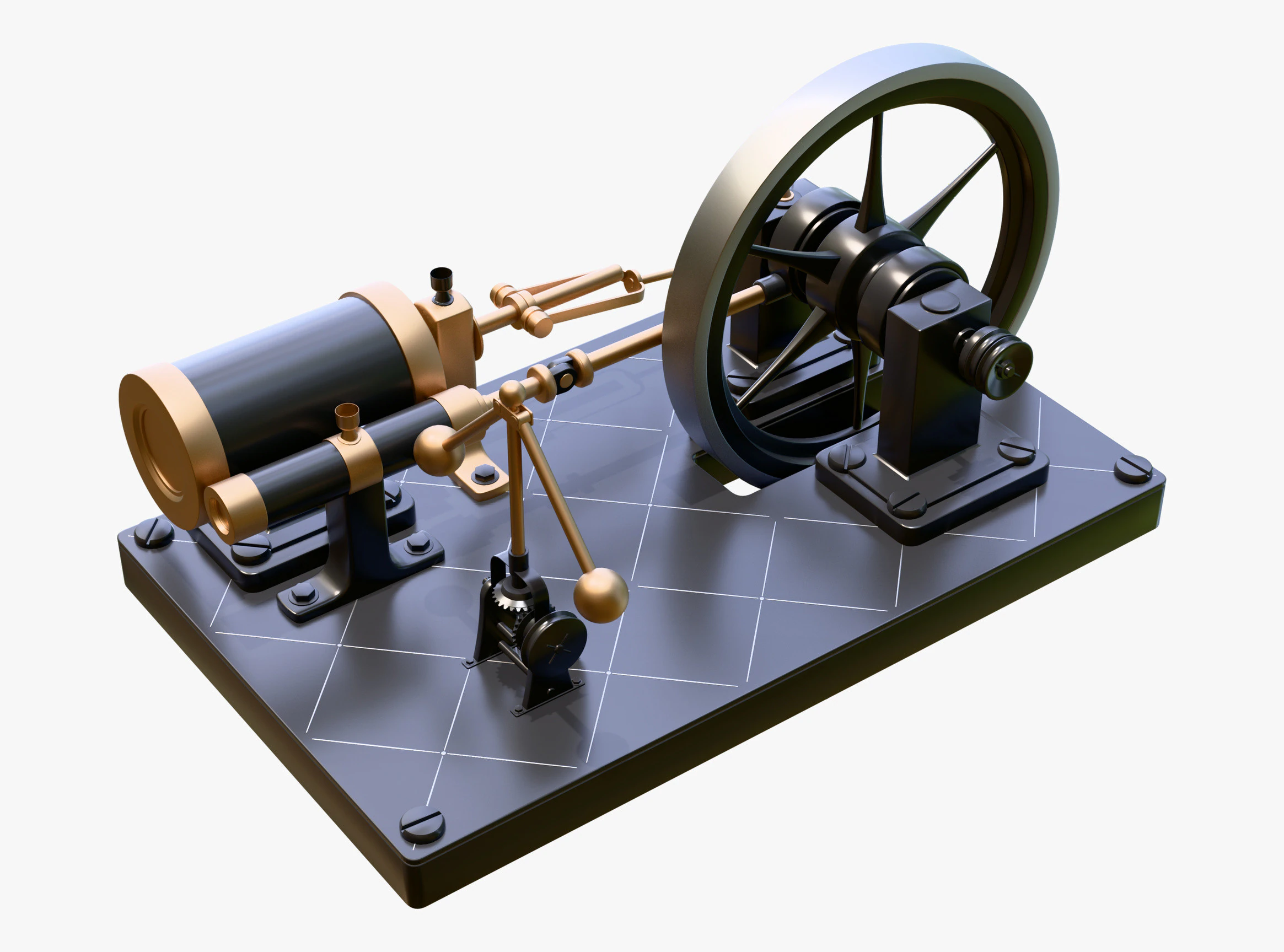 Vintage Steam Engine M1 3D Model .c4d .max .obj .3ds .fbx .stl .blend 