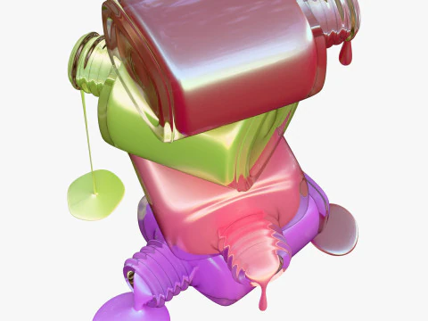 Pila di bottiglie di vernice versate M1 Modello 3D