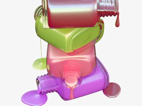 Pila di bottiglie di vernice versate M1 Modello 3D