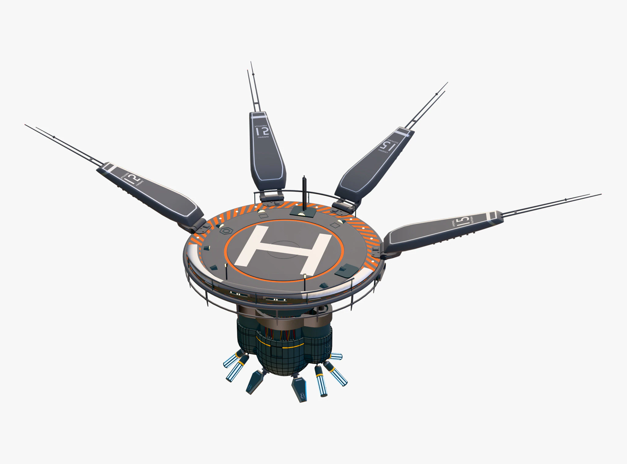 SciFi Levitating Helipad M1 3D Model .c4d .max .obj .3ds .fbx .stl .blend 