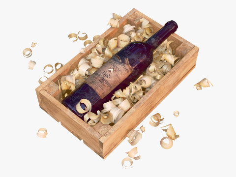 装有木屑 M1 的板条箱中的瓶子 3D 模型