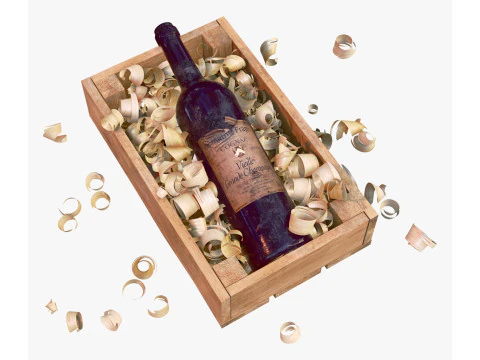 Bottle in Crate with Wood Shavings M1 3D Model