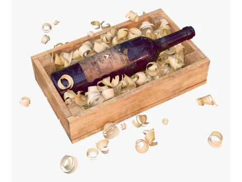 Bottle in Crate with Wood Shavings M1 3D Model