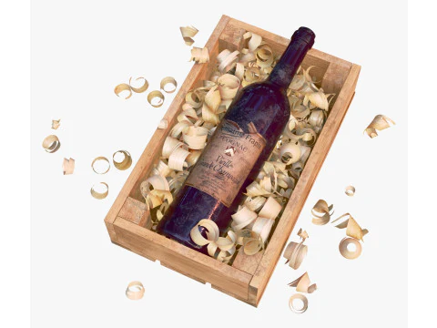 Bottle in Crate with Wood Shavings M1 3D Model