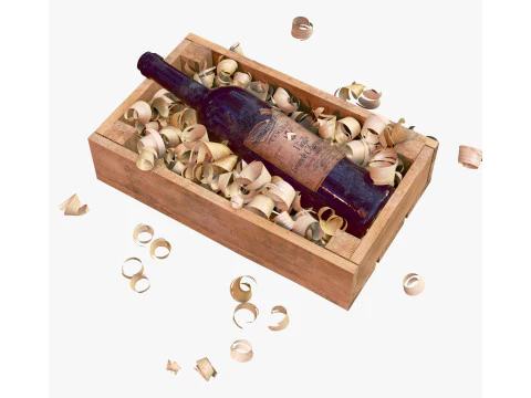 Bottle in Crate with Wood Shavings M1 3D Model