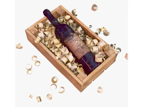 Bottle in Crate with Wood Shavings M1 3D Model