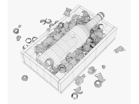 Bottle in Crate with Wood Shavings M1 3D Model