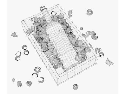 Bottle in Crate with Wood Shavings M1 3D Model