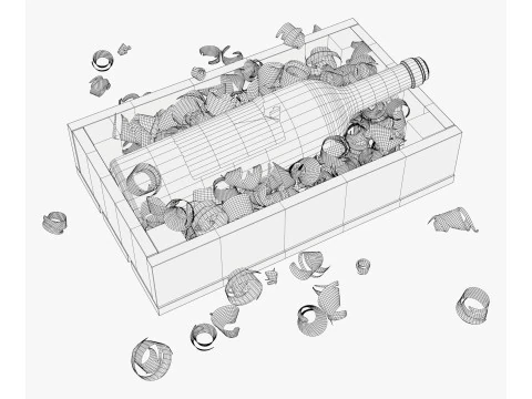 Bottle in Crate with Wood Shavings M1 3D Model