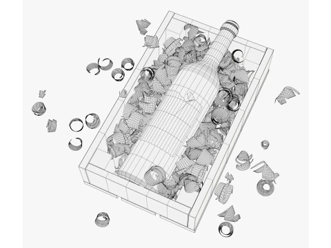 Bottle in Crate with Wood Shavings M1 3D Model
