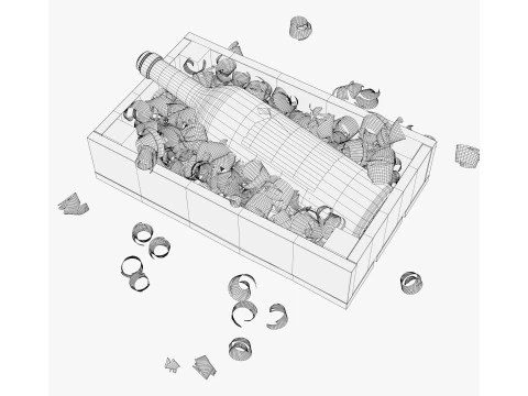 Bottle in Crate with Wood Shavings M1 3D Model