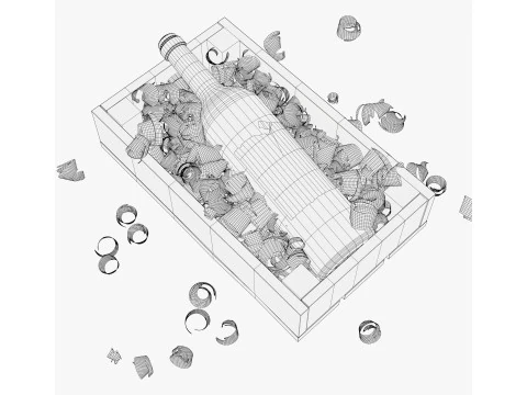 Bottle in Crate with Wood Shavings M1 3D Model
