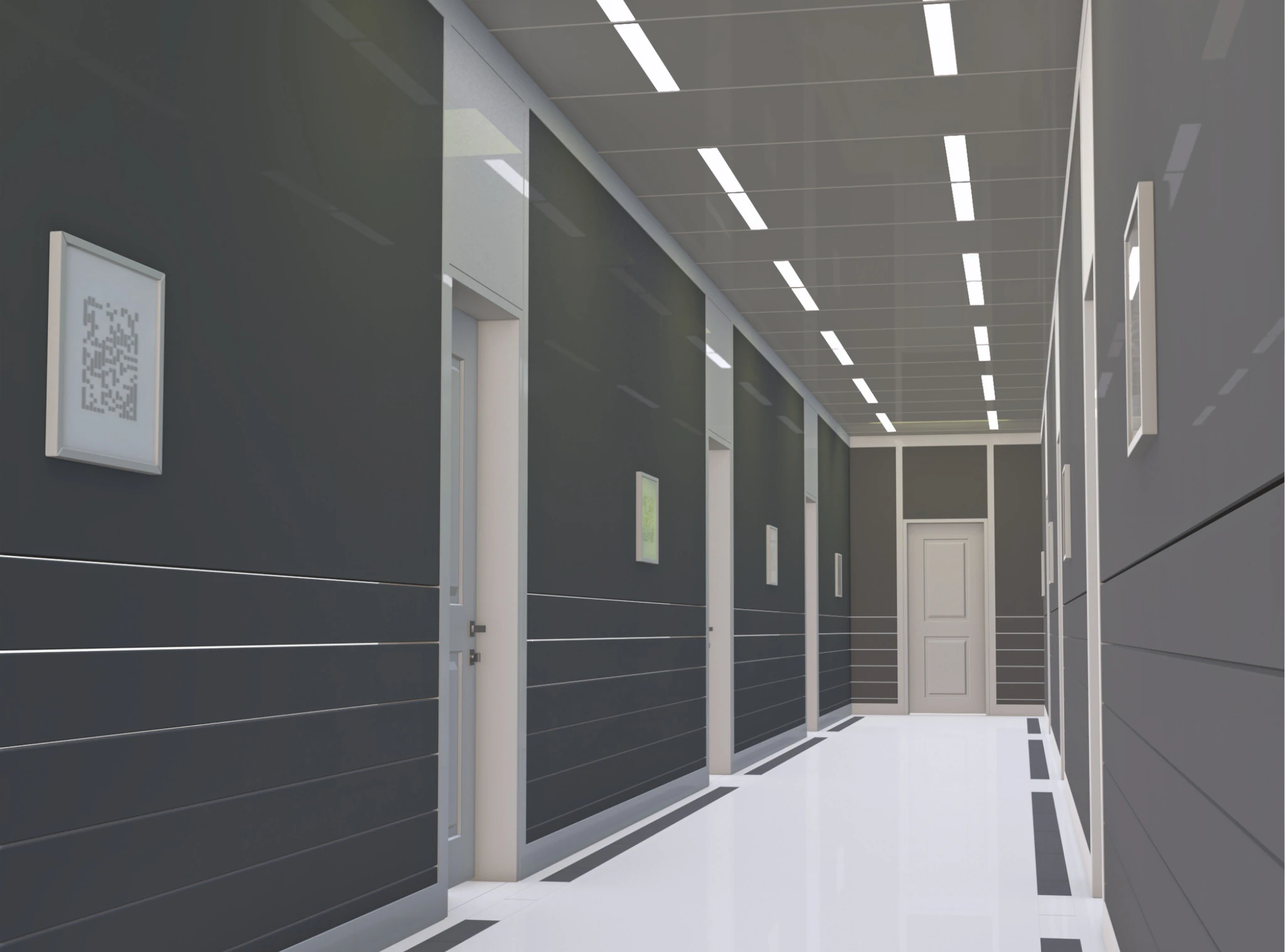Modular Corporate Hallway M1 3D Model .c4d .max .obj .3ds .fbx .stl .blend