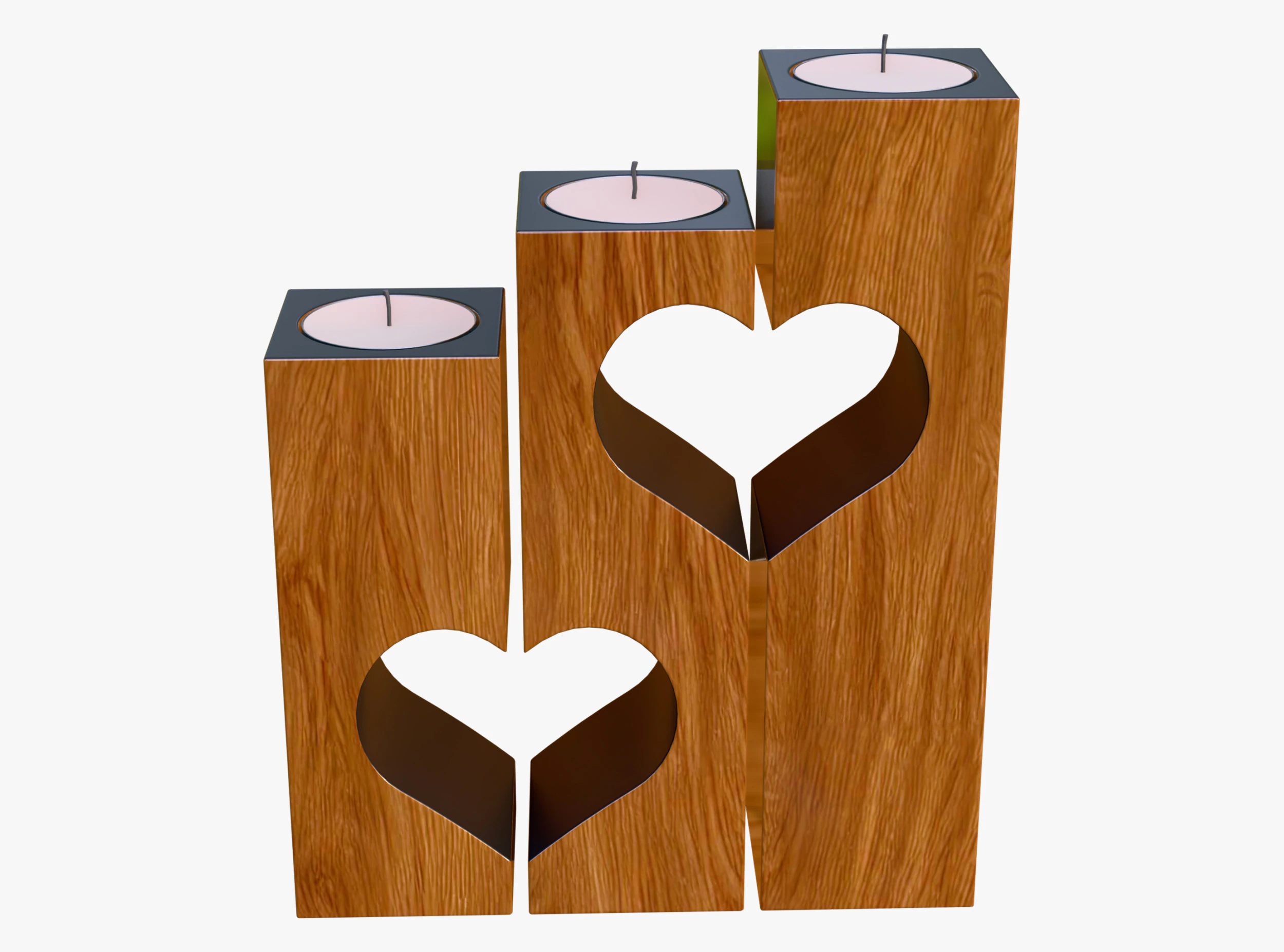 Wooden Heart Candle Holder M1 3D Model .c4d .max .obj .3ds .fbx .stl .blend 