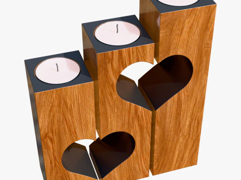 Wooden Heart Candle Holder M1 3D Model