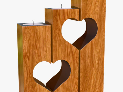 Wooden Heart Candle Holder M1 3D Model