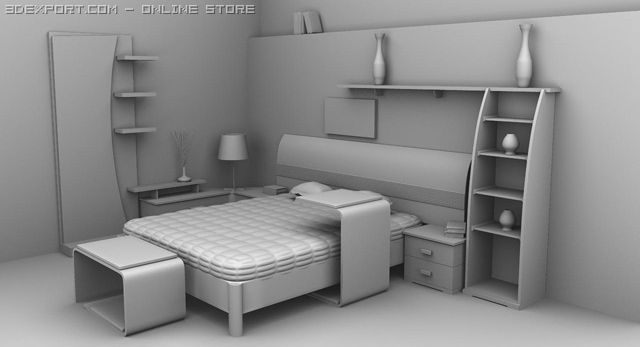 bed room Model 3D .c4d .max .obj .3ds .fbx .stl .blend 