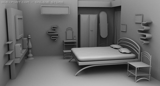 bed room 3D 모델 .c4d .max .obj .3ds .fbx .stl .blend 