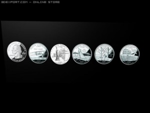set of 5 2001 state quarters Model 3D
