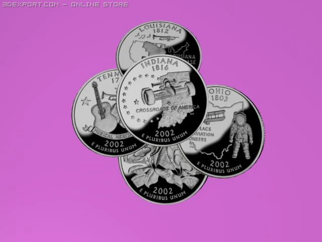 set of 5 2002 state quarters 3D Model .c4d .max .obj .3ds .fbx .stl .blend 